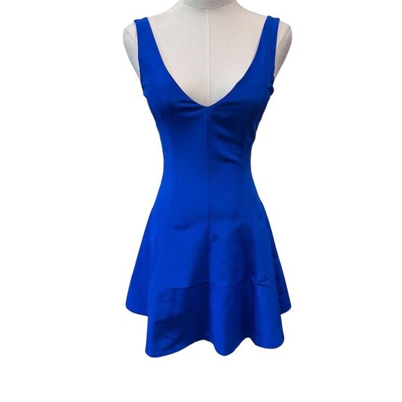 EUC Amanda Uprichard Women's Blue Silk Mini Dress Size XS/P V-Neck Zip Closure - Picture 1 of 6